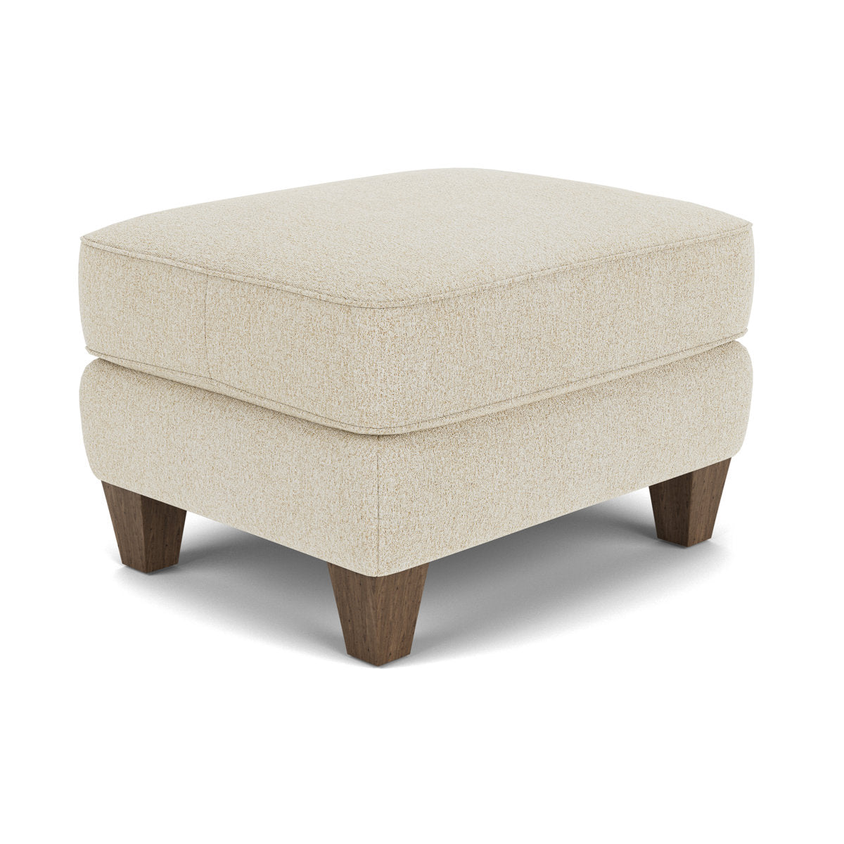 Ottoman, Beige Upholstery with Brown Wood Legs