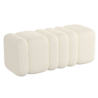 Ottoman Bench, Ivory Boucle with Tufted Panels