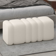 Ottoman Bench, Ivory Boucle with Tufted Panels