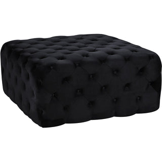 Ottoman Bench, Square Tufted Black Velvet with Manufactured Wood Frame