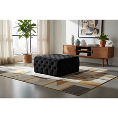Ottoman Bench, Square Tufted Black Velvet with Manufactured Wood Frame