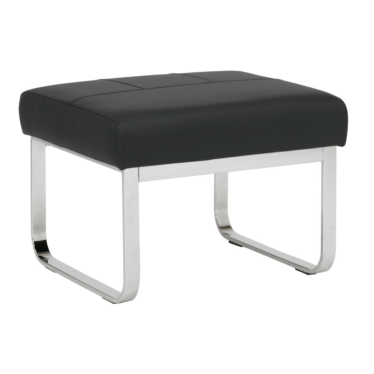 Ottoman, Black Faux Leather with Chrome Legs