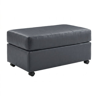 Ottoman, Blue Leather Upholstery with Four Casters