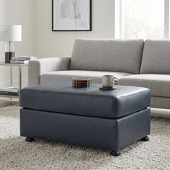 Ottoman, Blue Leather Upholstery with Four Casters