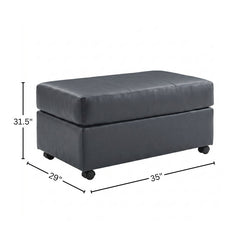 Ottoman, Blue Leather Upholstery with Four Casters