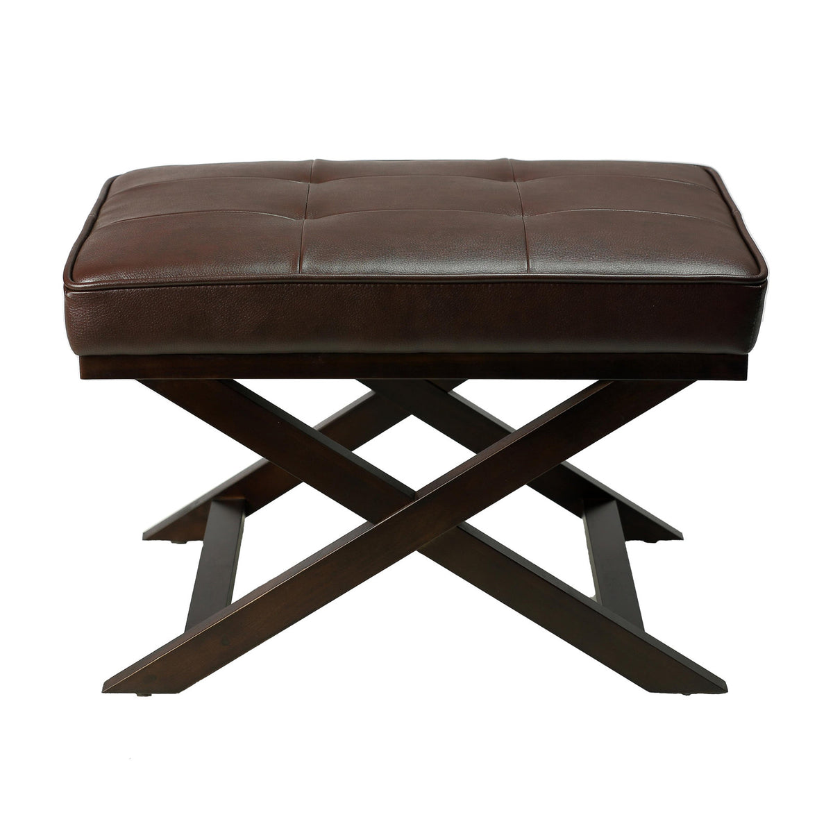 Ottoman, Brown Bonded Leather with Cappuccino Wood Legs