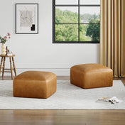 Ottoman, Brown Leather with Black Plastic Legs