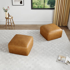 Ottoman, Brown Leather with Black Plastic Legs
