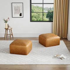 Ottoman, Brown Leather with Black Plastic Legs