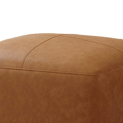 Ottoman, Brown Leather with Black Plastic Legs