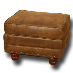 Ottoman, Brown Microfiber, Solid Wood Frame, Walnut Legs