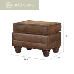 Ottoman, Brown Microfiber, Solid Wood Frame, Walnut Legs
