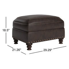 Ottoman, Brown Top Grain Leather with Espresso Wood Legs