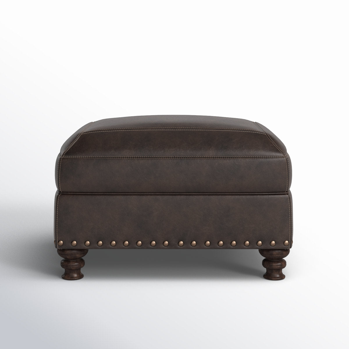 Ottoman, Brown Top Grain Leather with Espresso Wood Legs