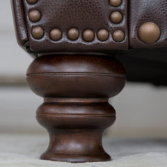 Ottoman, Brown Top Grain Leather with Espresso Wood Legs