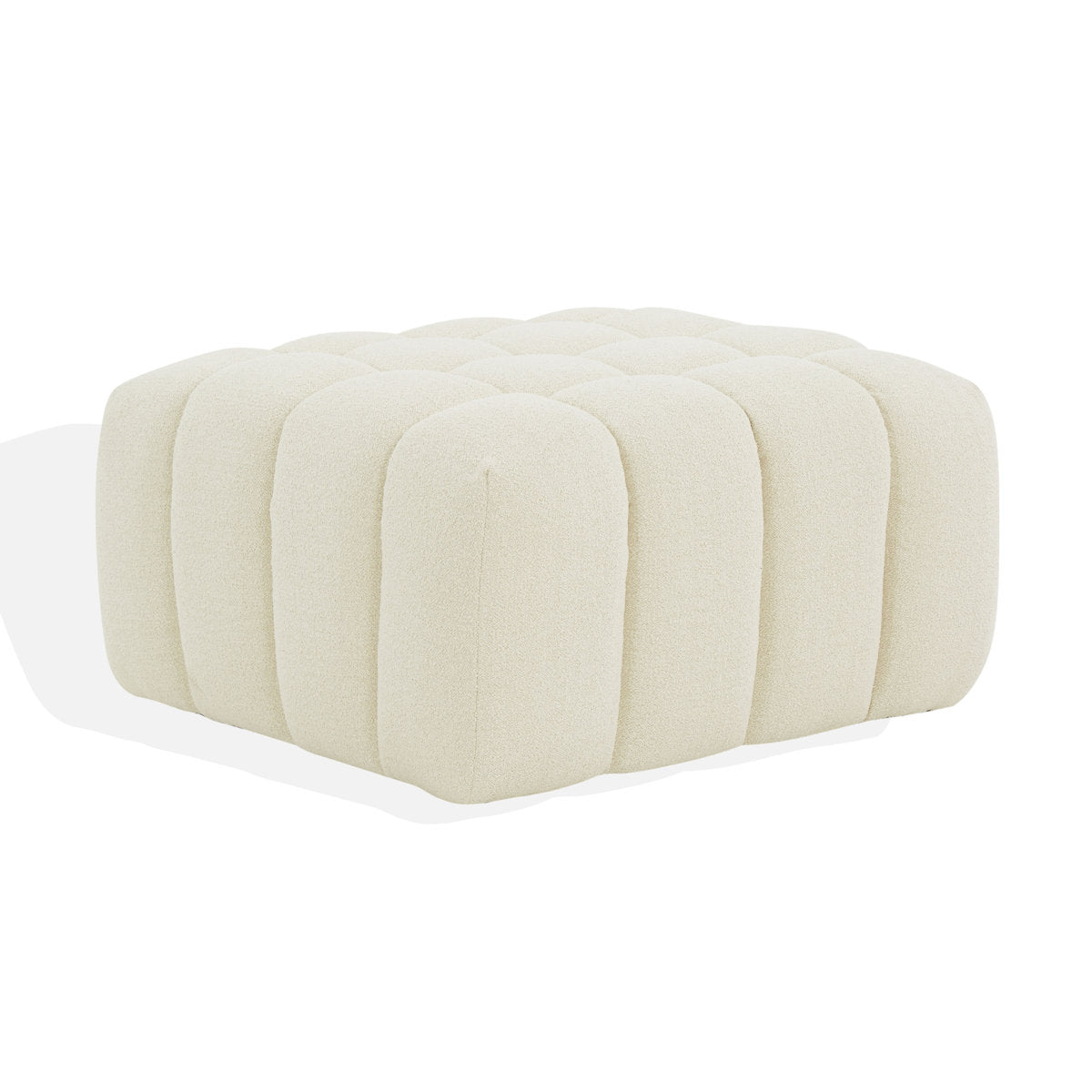 Ottoman, Cream Boucle with All-Over Channeling