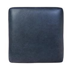 Ottoman, Full-Grain Leather, Blue with Brown Wood Legs