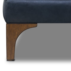 Ottoman, Full-Grain Leather, Blue with Brown Wood Legs