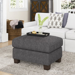 Ottoman, Gray Chenille with Black Wood Legs