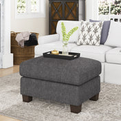 Ottoman, Gray Chenille with Black Wood Legs