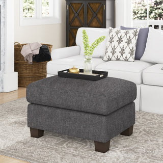 Ottoman, Gray Chenille with Black Wood Legs