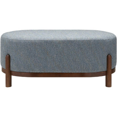 Ottoman, Gray Polyester Upholstery with Brown Wood Legs