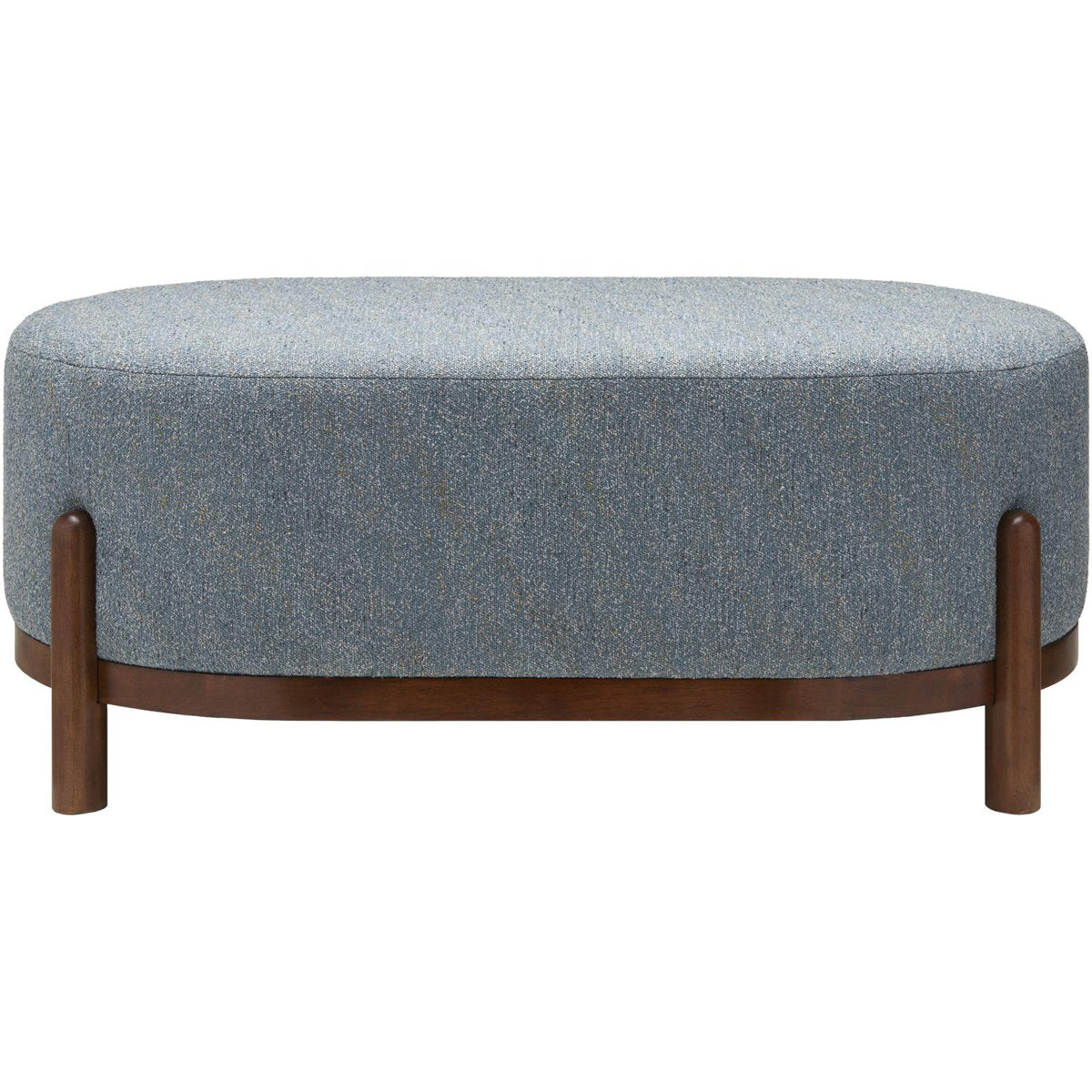 Ottoman, Gray Polyester Upholstery with Brown Wood Legs