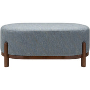 Ottoman, Gray Polyester Upholstery with Brown Wood Legs