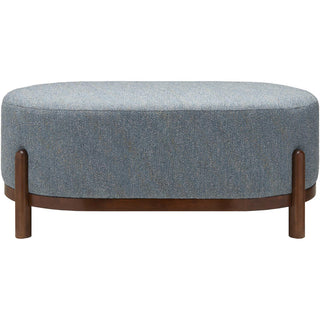 Ottoman, Gray Polyester Upholstery with Brown Wood Legs
