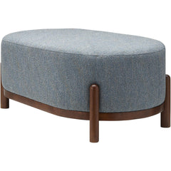 Ottoman, Gray Polyester Upholstery with Brown Wood Legs