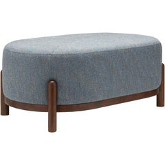 Ottoman, Gray Polyester Upholstery with Brown Wood Legs