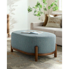 Ottoman, Gray Polyester Upholstery with Brown Wood Legs