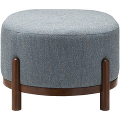 Ottoman, Gray Polyester Upholstery with Brown Wood Legs