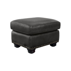 Ottoman, Gray Top-Grain Leather with Espresso Wood Legs
