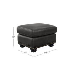 Ottoman, Gray Top-Grain Leather with Espresso Wood Legs