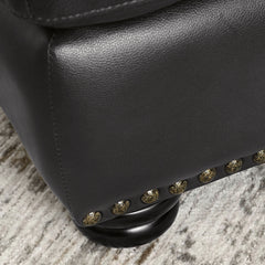 Ottoman, Gray Top-Grain Leather with Espresso Wood Legs