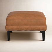 Ottoman in Brown Top-Grain Leather with Dark Brown Wood Legs