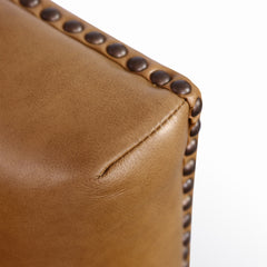 Ottoman in Brown Top-Grain Leather with Dark Brown Wood Legs
