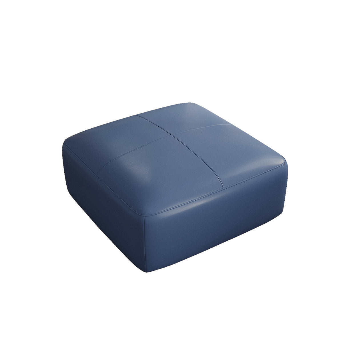 Ottoman in Navy Blue Leather with Black Plastic Legs