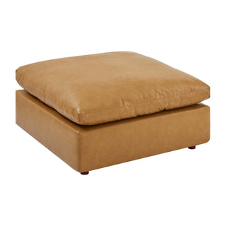 Ottoman in Tan Faux Leather with Solid Wood Frame