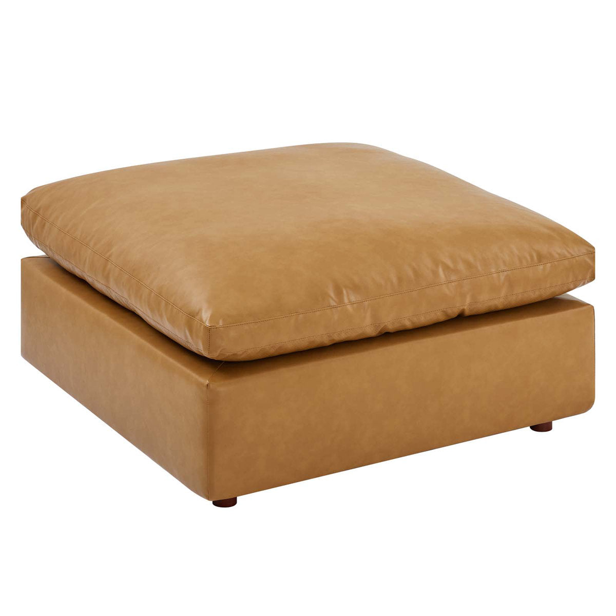 Ottoman in Tan Faux Leather with Solid Wood Frame