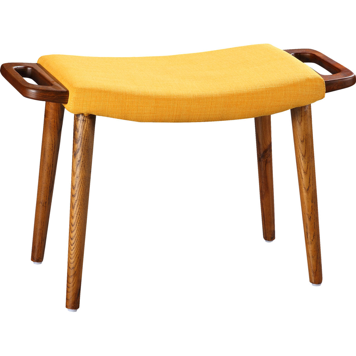 Ottoman in Yellow Linen Blend with Rich Antique Walnut Legs