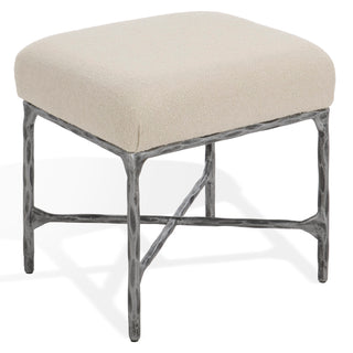 Ottoman, Ivory Boucle with Black Metal Legs