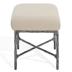 Ottoman, Ivory Boucle with Black Metal Legs