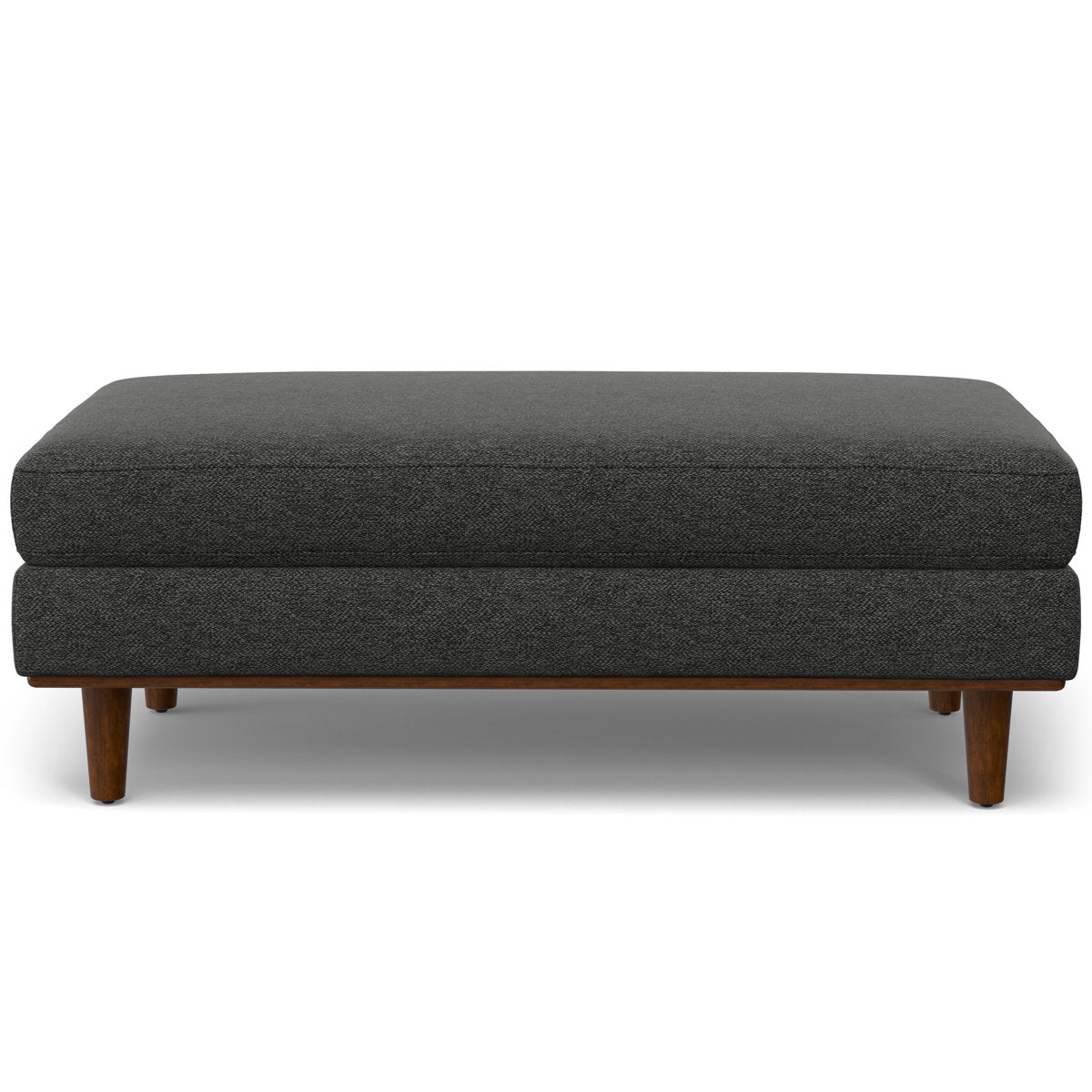 Ottoman, Large Rectangular, Charcoal Gray Polyester with Brown Wood Legs
