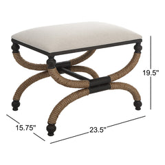 Ottoman, Rectangle, Oatmeal Cotton Blend with Metal and Rope Frame