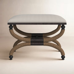Ottoman, Rectangle, Oatmeal Cotton Blend with Metal and Rope Frame
