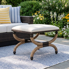 Ottoman, Rectangle, Oatmeal Cotton Blend with Metal and Rope Frame