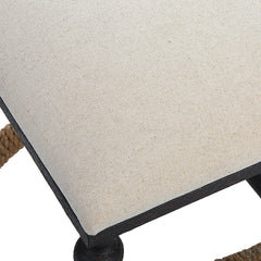 Ottoman, Rectangle, Oatmeal Cotton Blend with Metal and Rope Frame