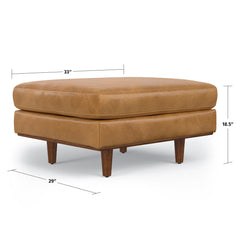 Ottoman, Sienna Genuine Leather with Brown Wood Legs